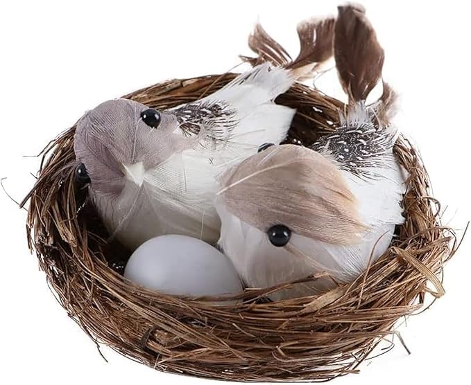 1 Set Simulation Bird Nest with Bird and Eggs Decor, Fake Foam Feather Birds, Artificial Birds, for DIY Craft Tree Decoration Artificial Plants and Flowers, Home Decor, Decorations