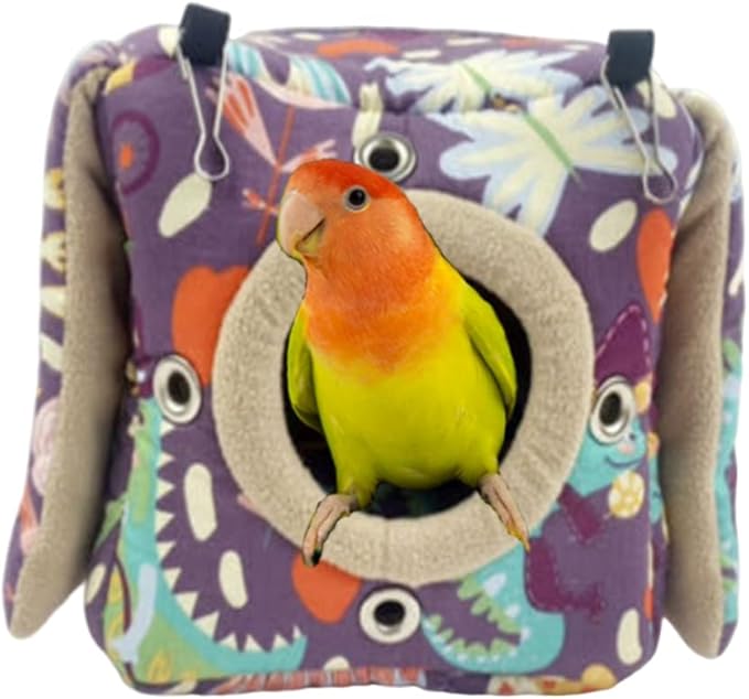 Large Winter Warm Bird Nest House, Bird Bed for Cage, Parrot Nest Snuggle Shed Hut for Four Seasons, Easy to Install for Quaker Lovebirds (Purple,Large)