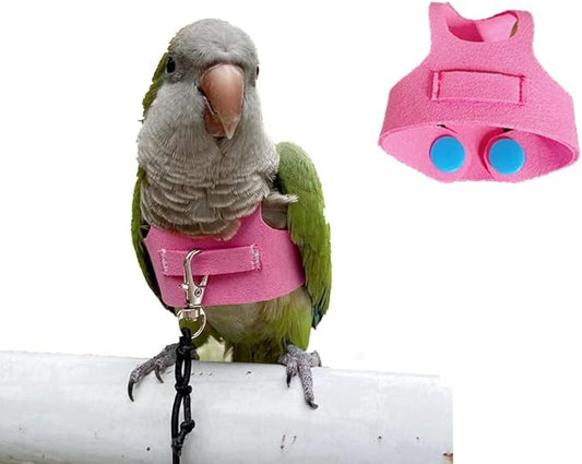 Bird Flight Harness Vest, Parrot Flight Suit with Leash for Parakeets Cockatiels Conures Budgies, Bird Flying Clothes with Rope and Handle for Outdoor Activities Training (2XL,Pink)