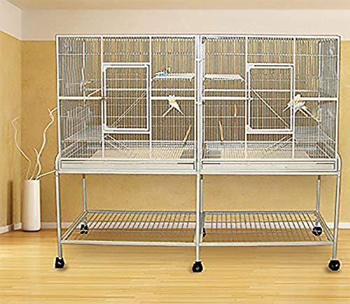 64" Extra Large Double Flight Bird Breeding Cage with Slide Out Center Divider Breeding Door Rolling Stand for Cockatiel Conure Lovebird Aviaries Budgies Canaries Finches Parakeets