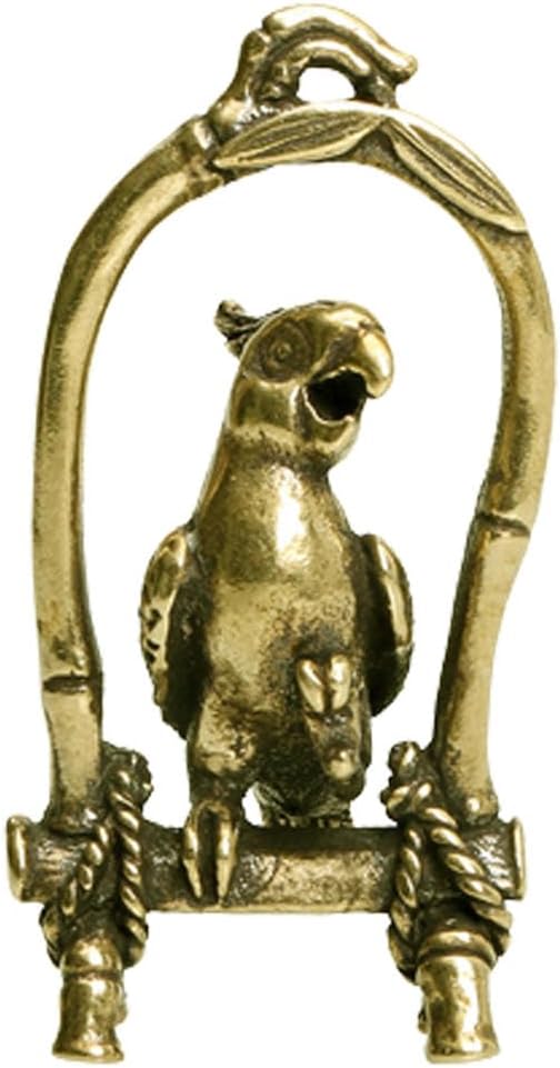 Leheybia 1 Pcs Brass Bird Cage Parrot Ornament Brass Animal Parrot Figurines Parrot Decoration Brass Statue for Desktop Decoration（Golden）
