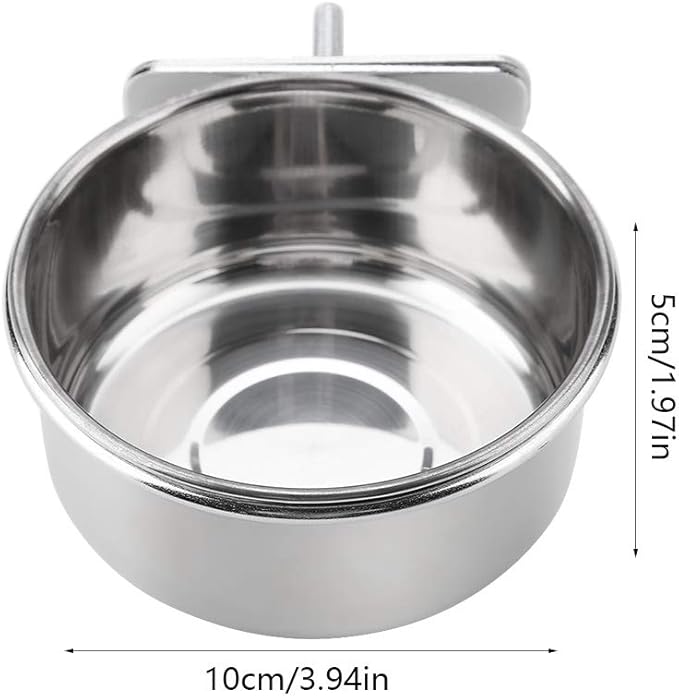 Hanging Adjustable Food Water Food Feeding Bowl Stainless Steel Parrot Parakeet Feeder Bird Cage Accessory Drinking Cup (S)