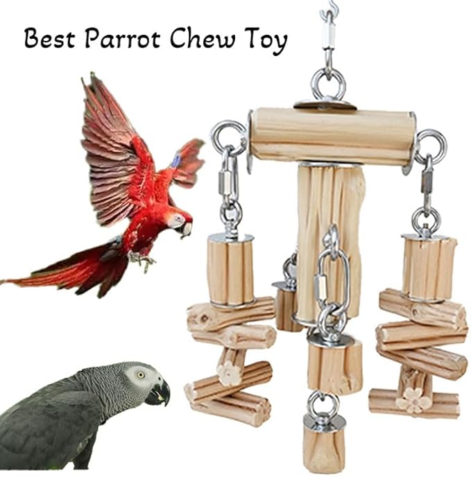Large Parrot Toys,Large Bird Toys for Macaws, African Grey, Amazon Parrots Bird Gifts,Natural Hardwood Hanging,Parrot Chew Toys