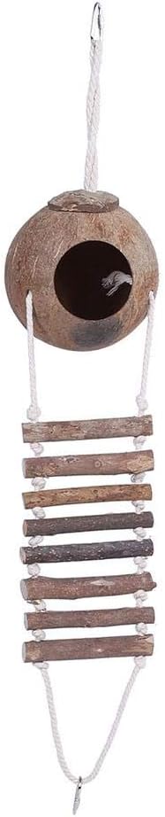 TOPINCN Coconut Shell Bird House with Rope Ladder, 24 Inch Height, Parrot Nesting Box for Climbing and Playing