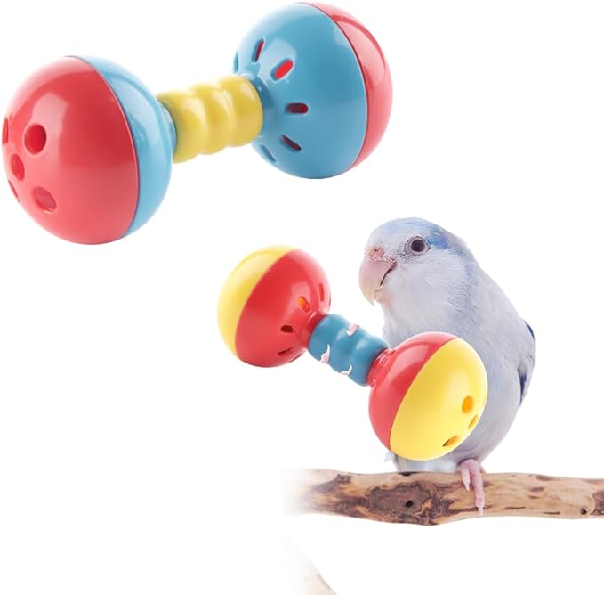 DQITJ 2 Pcs Bird Barbell Dumbell Foot Toy, Enrichment Rattles Bells Foot Toy for Small Bird Parrot Parakeet Cockatiel Conure Love Birds