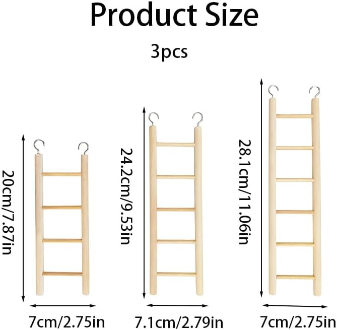 3 Pcs Bird Ladder for Cage Wooden Bird Ladder, Flexible Climbing Bird Toys Hanging Bird Cage Ladder for Parakeets Parrots Cockatoo Lovebirds, Hanging Bird Cage Ladder