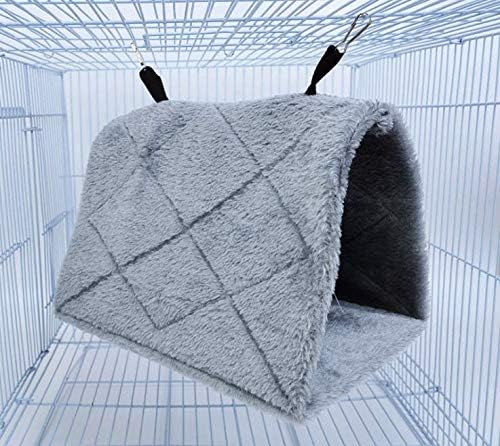 2 Pack Warm Bird Nest House Bed Hanging Hammock Sleeping Bed Plush Hanging Snuggle Cave Happy Hut for Pet Parrot Parakeet Cockatiel Conure Cockatoo African Grey Macaw(Blue&Grey)