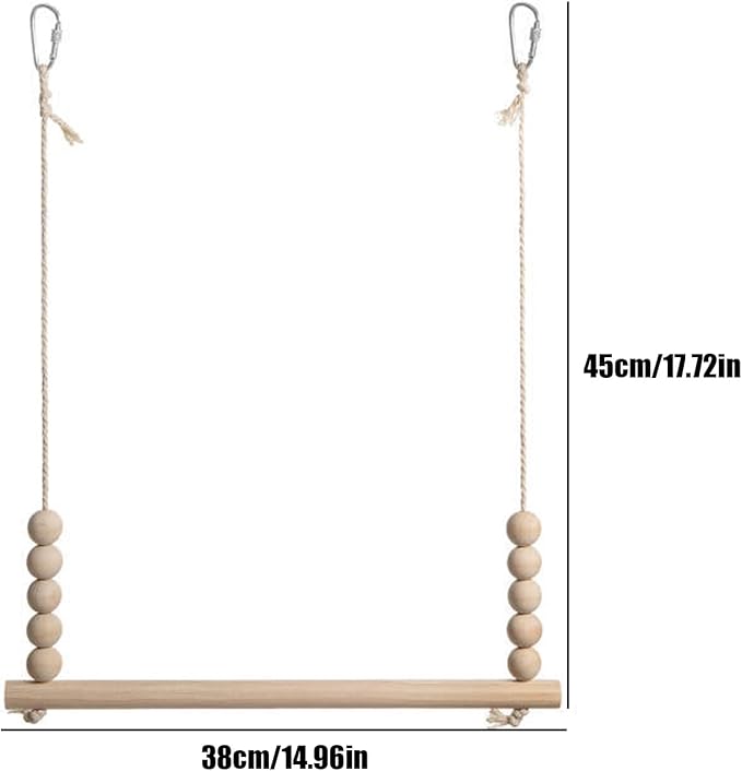 Chicken Swing Toy, Natural Wooden Chicken Bird Swings with Wooden Beads, Wood Stand Chicken Coop Accessories for Poultry Run Rooster Hens Chicks Pet Parrots