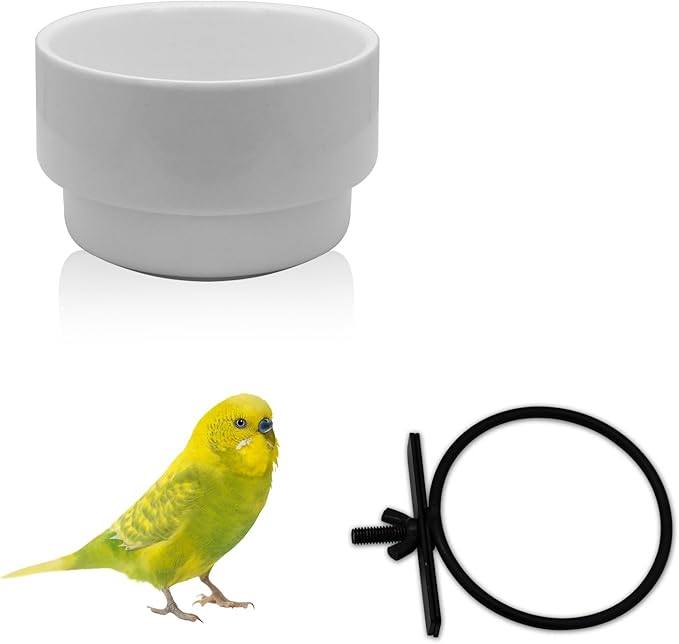 5 Oz Bird Cage Feeder, Detachable Hanging Ceramic Bird Bowls for Cage Prevent Tipping and Movement, Small Animal Bowls for Hamsters, Parrots, Squirrels, Rabbit (White-A)