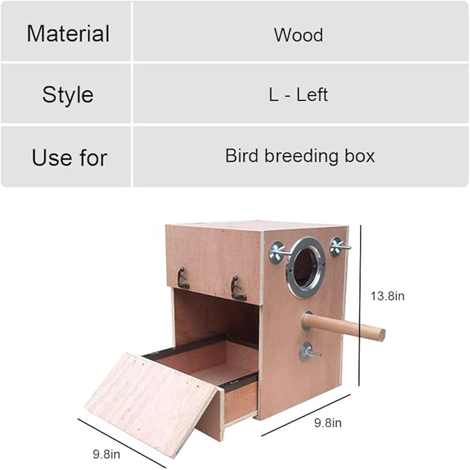 Bird Breeding Box Parakeet Perch Nest Box Budgie Cage Wood Breeding House Lovebirds Parrotlets Mating Box for Parrot Budgie Lovebird Finch Parrotlet(Left,14 Inch)