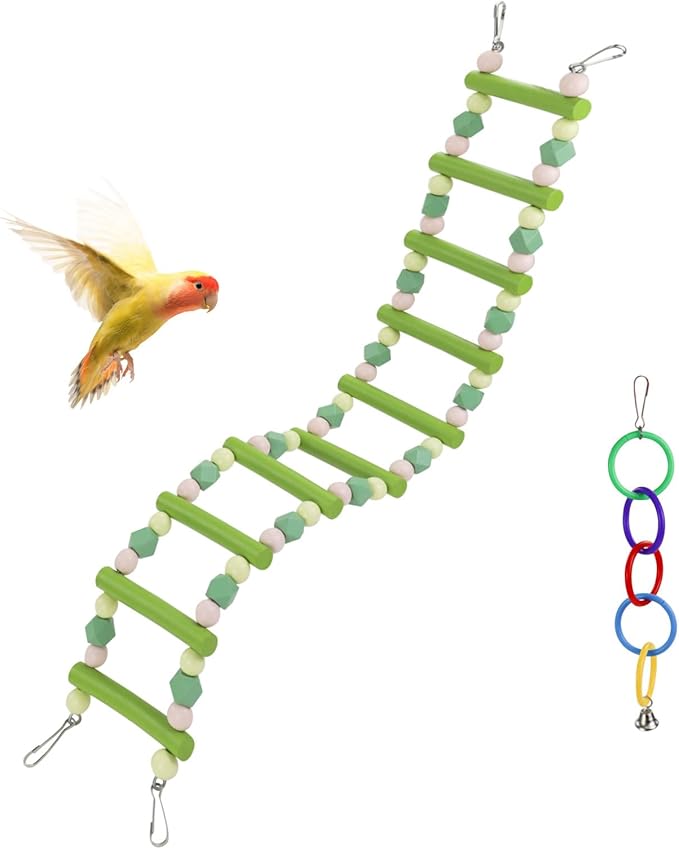 WishLotus Climbing Ladder and Five Colored Ring Bird-Toys, 2 PCS Up and Down Parrot Toys, Bird Cage Toys for Budgerigar, Red-Billed Leiothrix (Green+Pink)