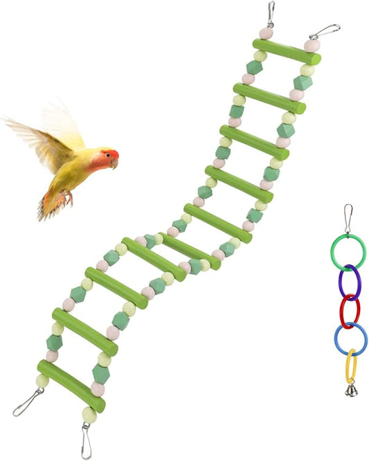 WishLotus Climbing Ladder and Five Colored Ring Bird-Toys, 2 PCS Up and Down Parrot Toys, Bird Cage Toys for Budgerigar, Red-Billed Leiothrix (Green+Pink)
