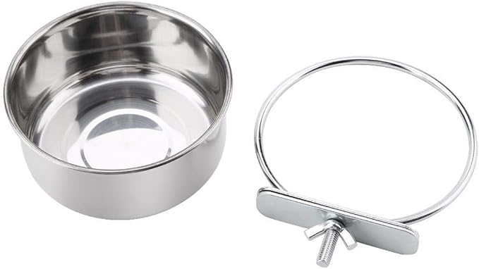 Hanging Adjustable Food Water Food Feeding Bowl Stainless Steel Parrot Parakeet Feeder Bird Cage Accessory Drinking Cup (S)