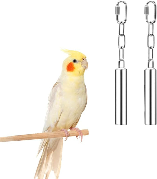 Wontee Stainless Steel Bell Toy Bird Cage Hanging Bite Toy for Parrot Parakeet Budgie Cockatiel Conure African Greys (2 PCS-S)