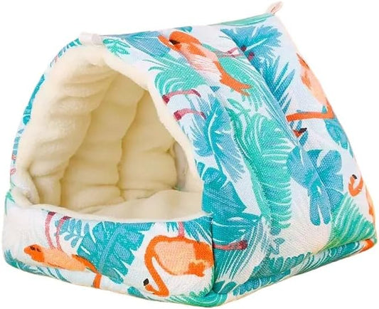 Bird Nest Plush Snuggle Hanging Hammock Bird Cave Parrot Sleeping Bed Shed Hut Hanging Tent for Hamster Parrot Macaw Budgies Parakeet Cockatiels Lovebird-Flamingo (White)