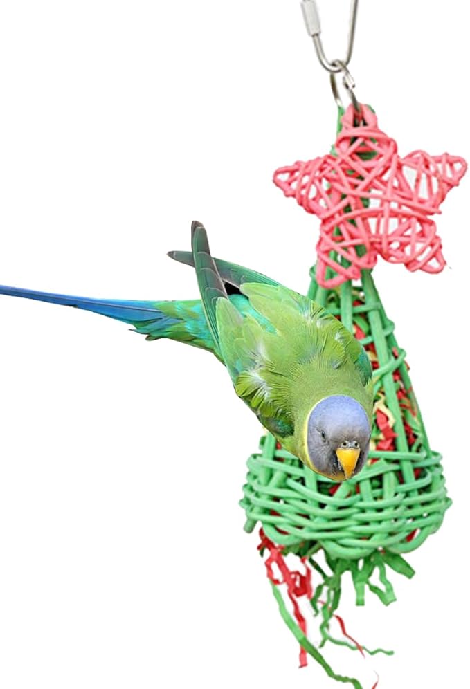 Foraging Toys with Extra Shredded Paper, Parakeet Chewing Hanging Toy, Bird Cage Accessories for Conure Cockatiel Budgies Lovebird Parrotlet