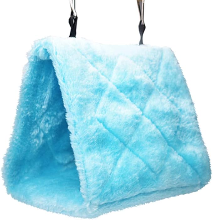 Pet Bird Nest Hammock Hanging Cave Cage Plush Snuggle Happy Hut Tent Bed (Small, Blue)