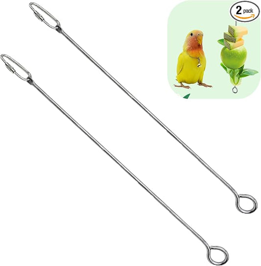 2 Pcs Bird Food Holder Small Animal Fruit Vegetable Skewer Hanging Feeders Toy Stainless Steel Feeding Stick Tool for Cage