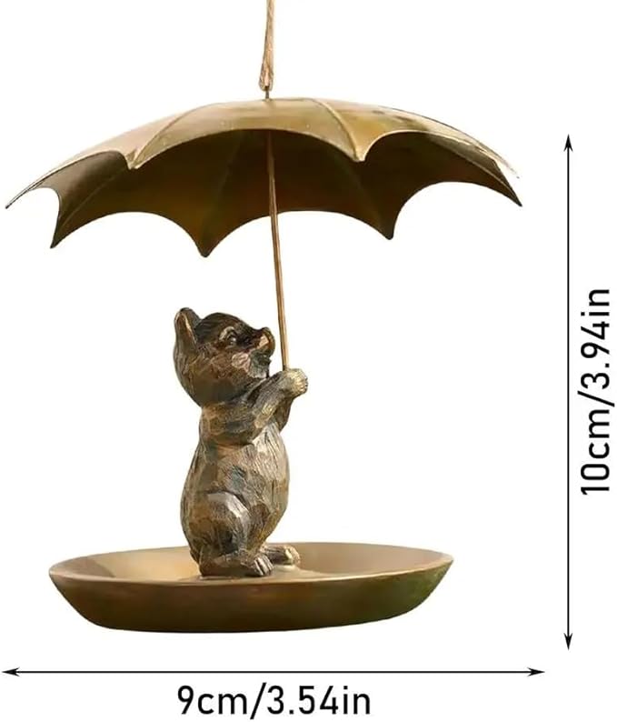 Animal Bird Feeder with Umbrella, Metal Squirrels Feed,Squirrel Umbrella Birds Feeder Birds Feeds for Outdoors Funny Cat Dog for Home Outdoor Decoration and Bird Enthusiasts (Cat)