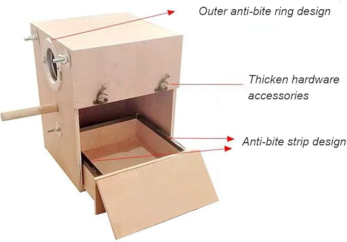 Bird Breeding Box Parakeet Perch Nest Box Budgie Cage Wood Breeding House Lovebirds Parrotlets Mating Box for Parrot Budgie Lovebird Finch Parrotlet(Left,14 Inch)