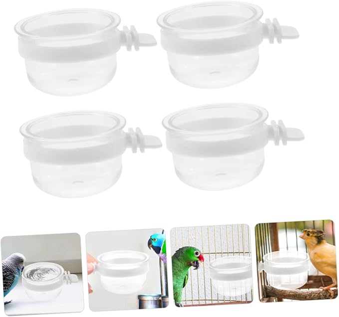 BESPORTBLE 4pcs Removable Parrot Feeder Dish Plastic Bird Food Bowl for Easy Hanging for Parrots and Pets Sturdy and Convenient Design