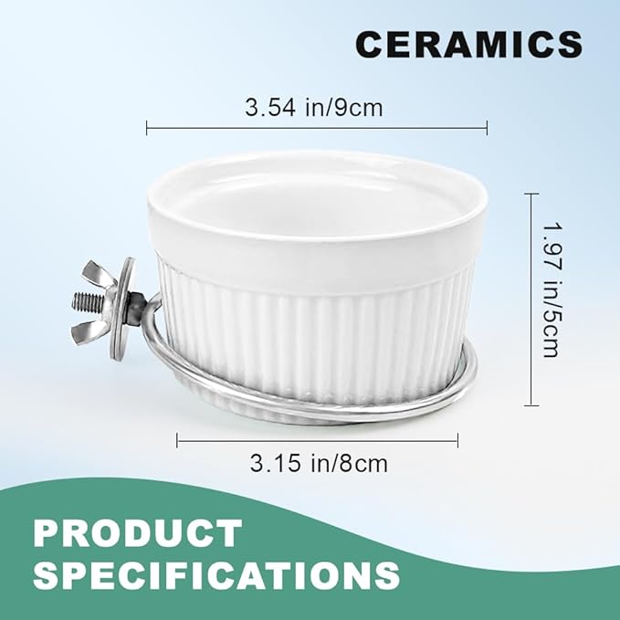 Bird Feeder for Cage Bowl, Ceramic Parrot Feeding Cups - Automatic Easy to Clean & Install, Dishwasher Safe Small Animal Food Water Bird Dish for Parrots, Cockatiels, Canaries(White)