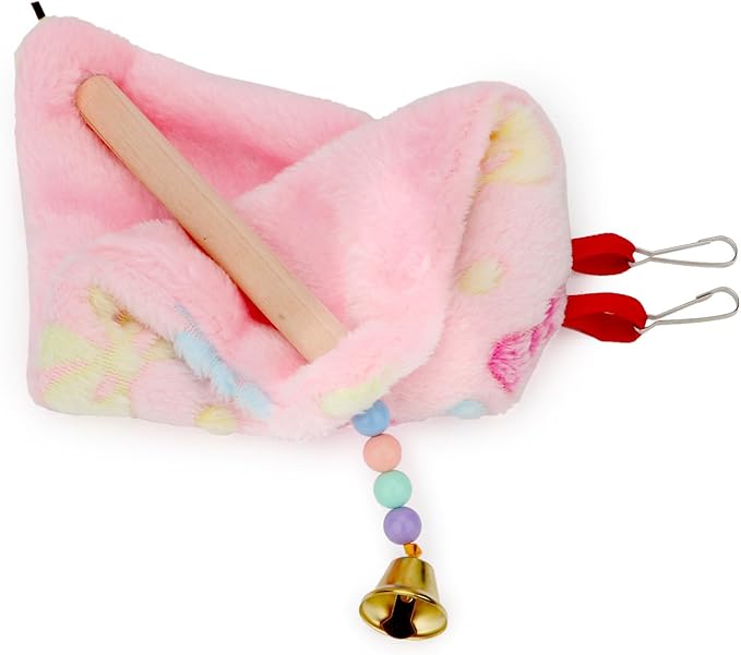 Bird Plush Perch Tent Winter Warm Triangle Hammock Nest Bed for Parrot Budgie Parakeet Cockatiel Lovebird (S)