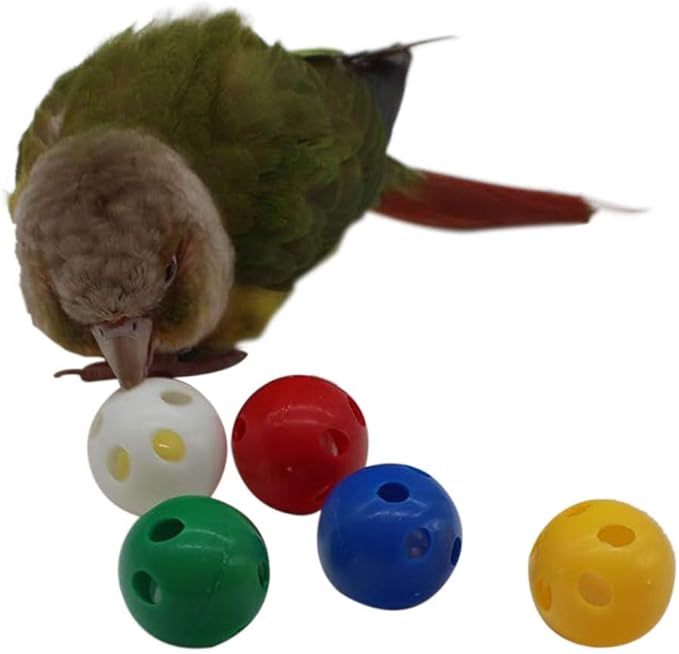 QBLEEV 5 Pack Bird Bell Balls Sets for Chewing Playing Training, Colorful Parrot Cage Treat Toy for Cockatiel Parakeet Conure Budgie, Small Pet Foot Talon Toy for Parrot Kitten Puppy, Random Color