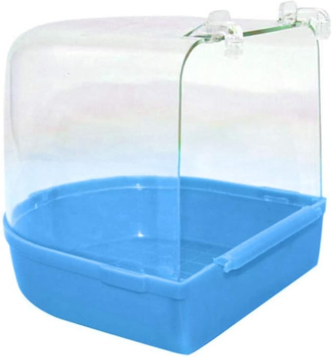 Blue Acrylic Bird Bath for Cage, Pet Bird Parrot Supplies, Transparent Bathing Tub Shower Box, Hanging Cage Decor