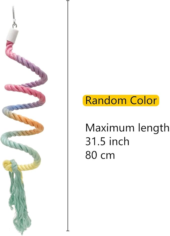 31.5" Bendable Bird Perch Cotton Rope Rainbow Bird Toy Twistable Ladder Swing Chewable Gym for Parakeets Cockatiels Conures Lovebirds