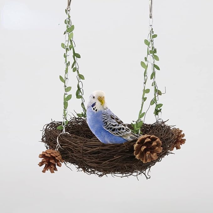 Natural Rattan Nest Small Medium Large Bird Swing for Parrot Parakeet Cockatiel Conure Cockatoo Macaw Amazon African Grey Lovebird Finch Canary Budgie Cage Perch Toy (Small)