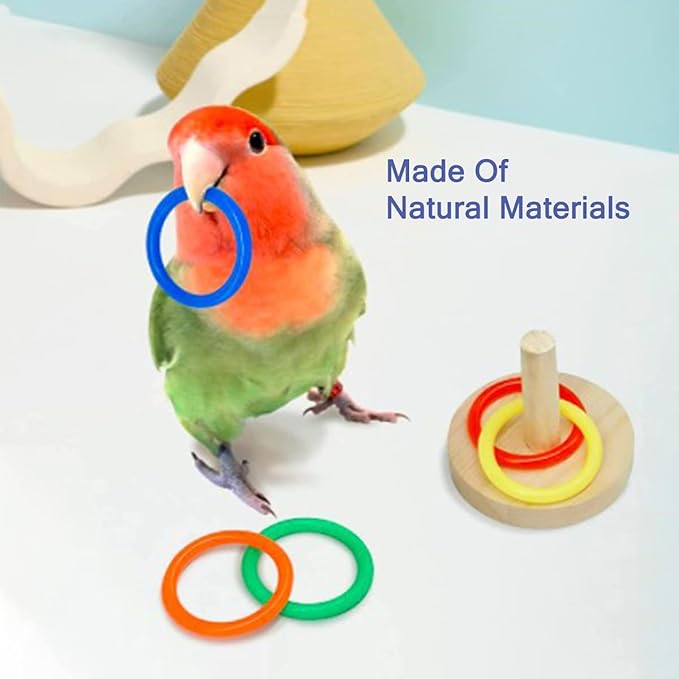 4Pcs Bird Training Intelligence Toys Set Included Training Basketball, Colorful Stacking Rings, Mini Skateboard and Shopping Cart Toy, Sepak Takraw for Parrots Budgies Cockatiel Parakeet #6