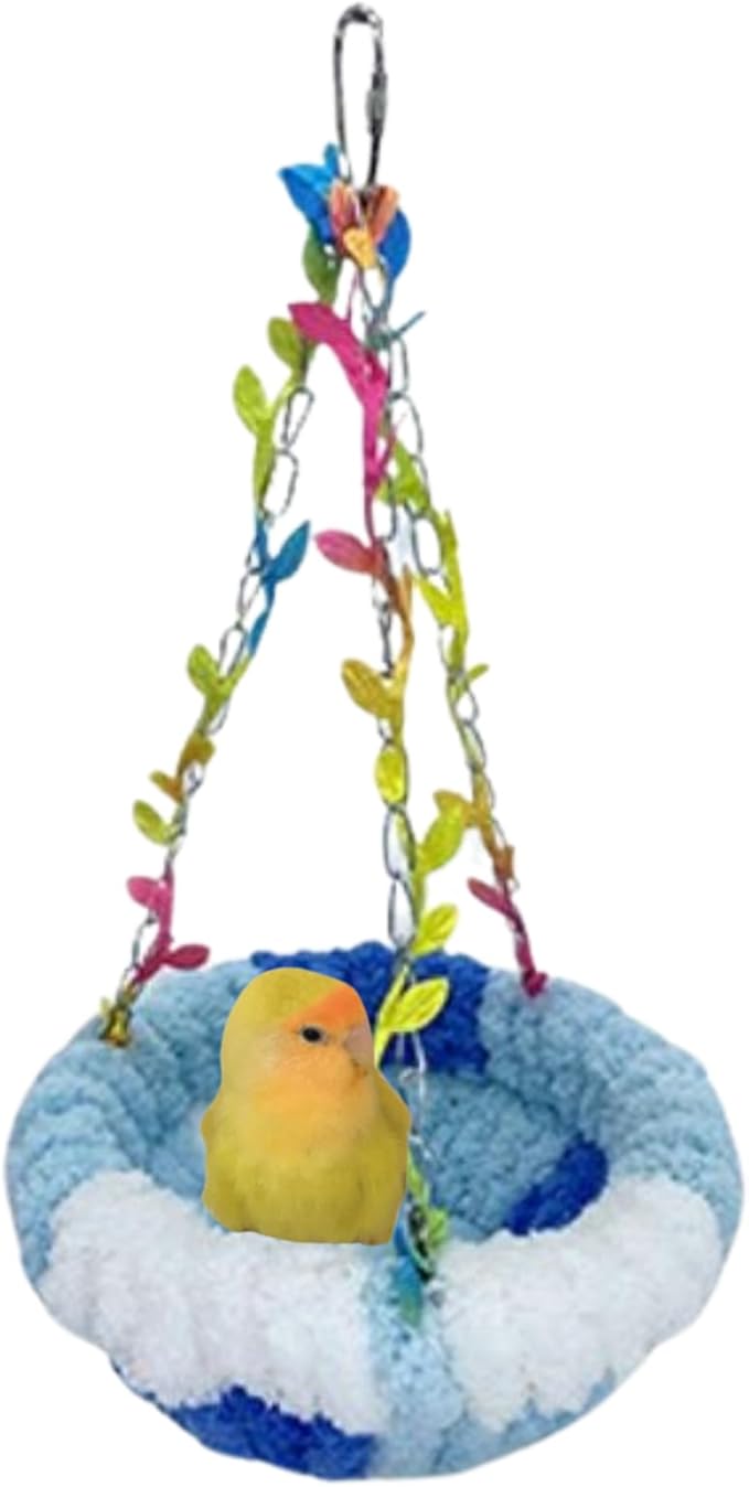 Bird Hammock Winter Warm Parrot Nest Bed Plush Snuggle Pet Cave Hammock Toy Parrot Cage Accessories (Blue,L)