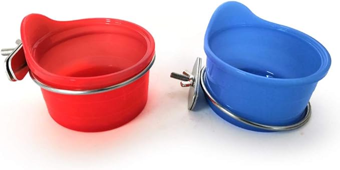 POPETPOP Bird Feed Cups for Cage-Pet Food & Water Bird Cup with Clamp Holder for Parakeet Parrot Macaw Cockatiels Conure Lovebird Finch Small Animal Cage Bowl-2 Pack