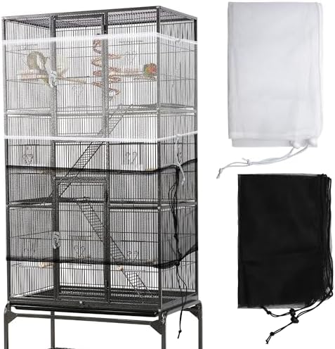 Catcan 2 Pack Bird Cage Seed Catcher Guard, Bird Cage Cover,Heavy Duty Adjustable Nylon Mesh Netting Seed Catche for Parrot Parakeet Macaw African(XL-118’’*14.9’’)