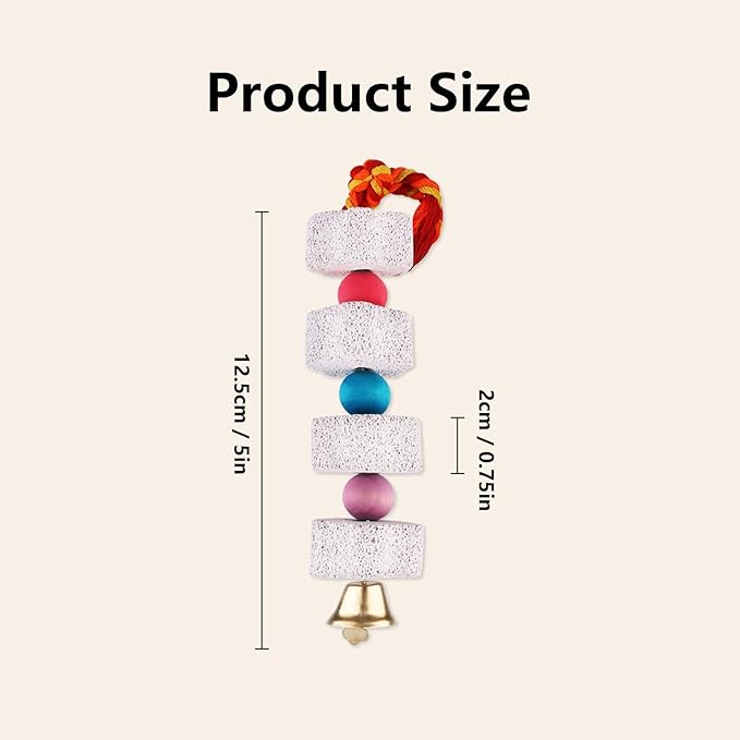 Bird Beak Grinding Stone with Bell Lava Block Calcium Supplement Food Parrot Chewing Toy for African Greys Parakeets Cockatiels Hamster Chinchilla Beak Trimming Mineral Chew for Bird Cage