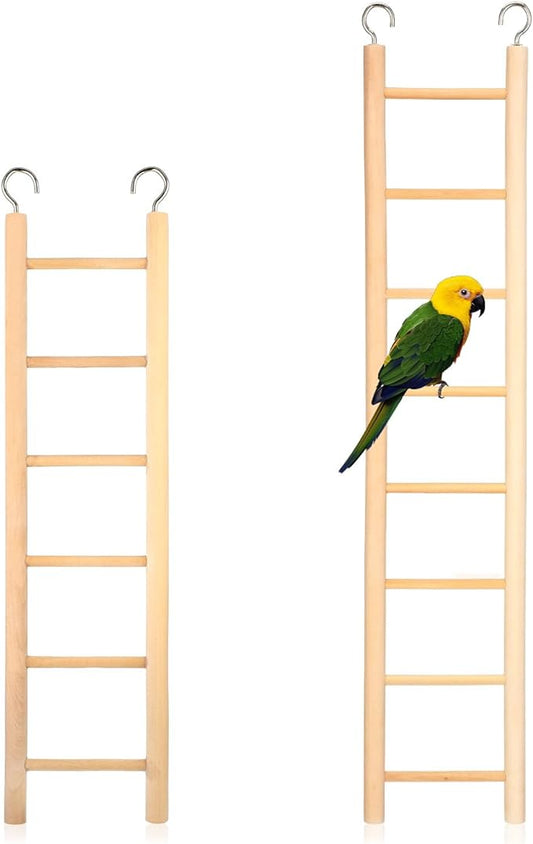 2 Pack Bird Ladder, Wooden Bird Cage Ladder Birds Cage Accessories for Parakeets, Parrots, Cockatoo & Lovebirds (6 Step & 8 Step)