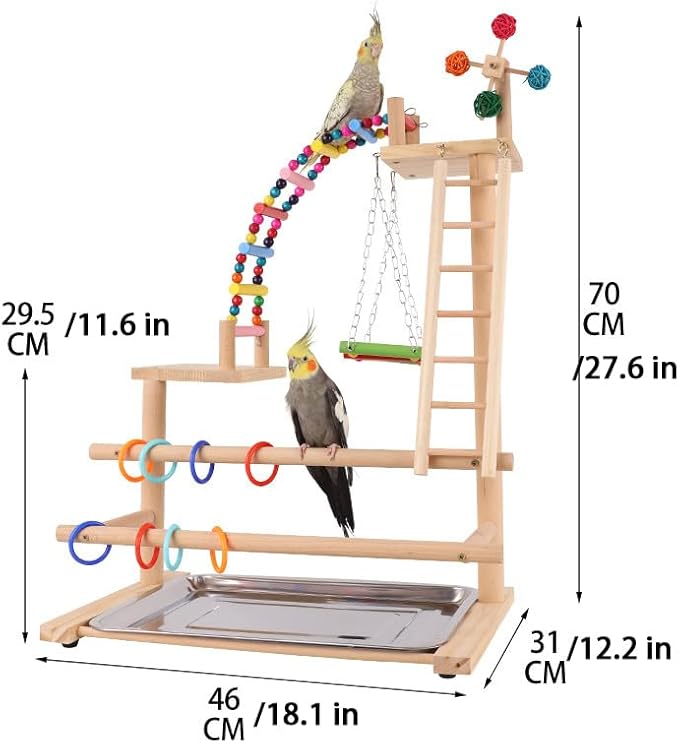 Bird Stands for Parrots, Bird Play Stand, Wooden Bird Playground, Parakeet Playground, Parrot playstand for Small Middle Parakeets Finches Budgie -18.1 * 12.2 * 27.5 in