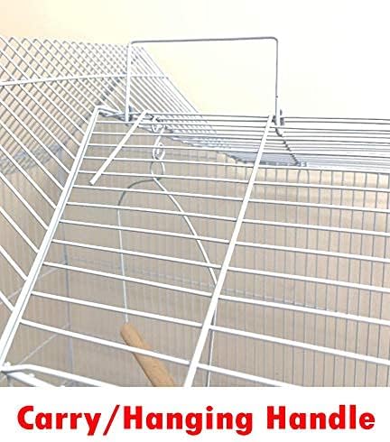37-Inch Portable Hanging Medium Flight Bird Cage for Cockatiel Sun Quaker Parakeet Green Cheek Conure Parrotlet Finch Canary Budgie Lovebird Small Parrot Travel Bird Cage (White with Toy)