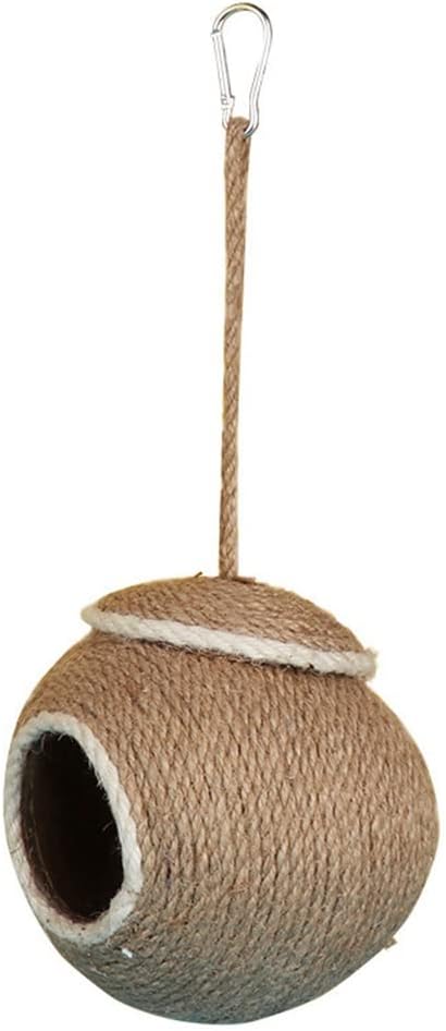 Sugar Glider House Natural Coconut Shell Hemp Rope Hut Hide Out Nest for Sugar Glider Hamster Squirrel Bird Parakeet,Cage Habitats Decor, Bird Cage Toy (Metal Hook)