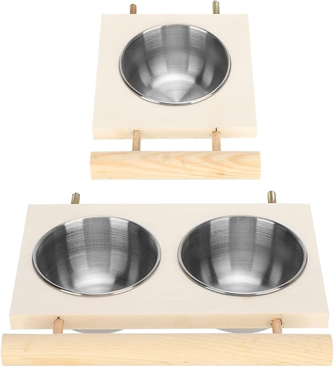 Pet Feeder, Parrots Feeding Dish Cups Stainless Steel Food Water Feeder Cage Accessory with Stand