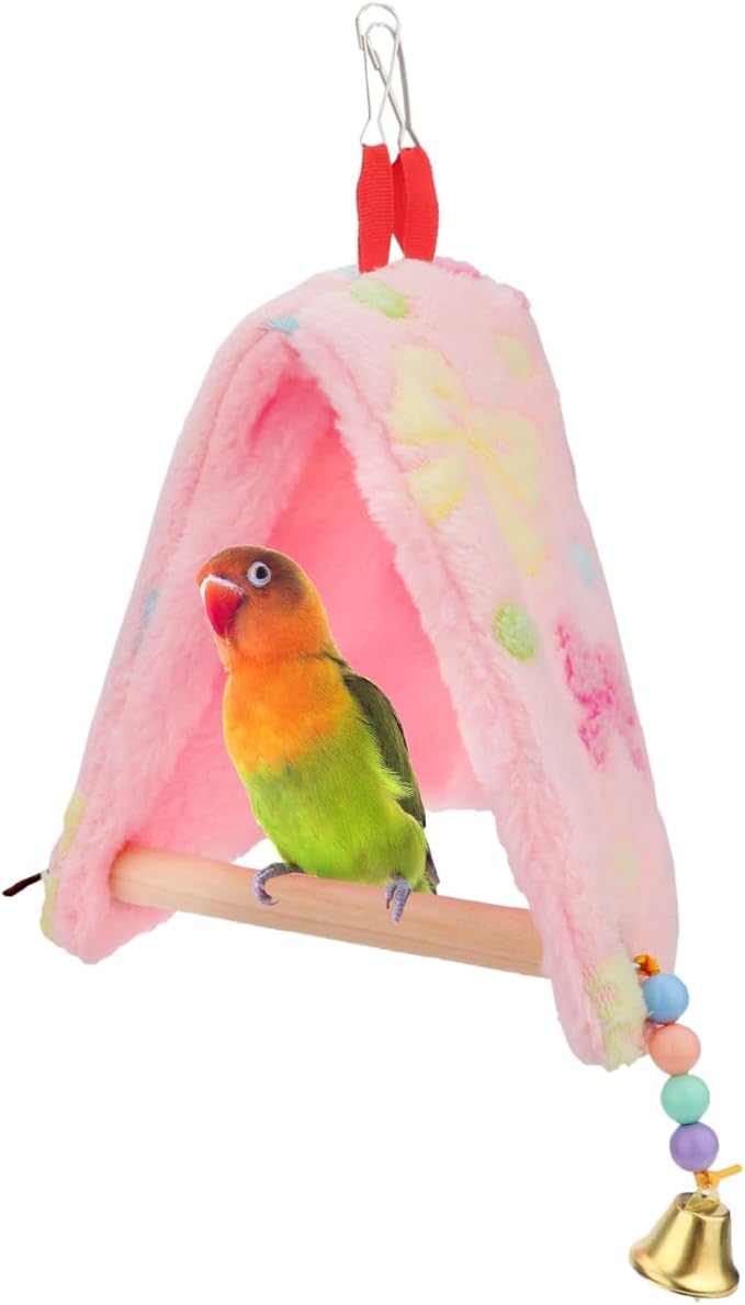 Bird Plush Perch Tent Winter Warm Triangle Hammock Nest Bed for Parrot Budgie Parakeet Cockatiel Lovebird (S)