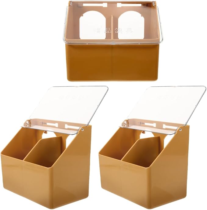 Toddmomy Pigeon Plastic Feeder, 3Pcs Quail Bird 2 Hole Food Feeding Hanging Box Water Dispenser for Bird Poultry Pigeon Parrot Parakeet Budgie Cage Accessories