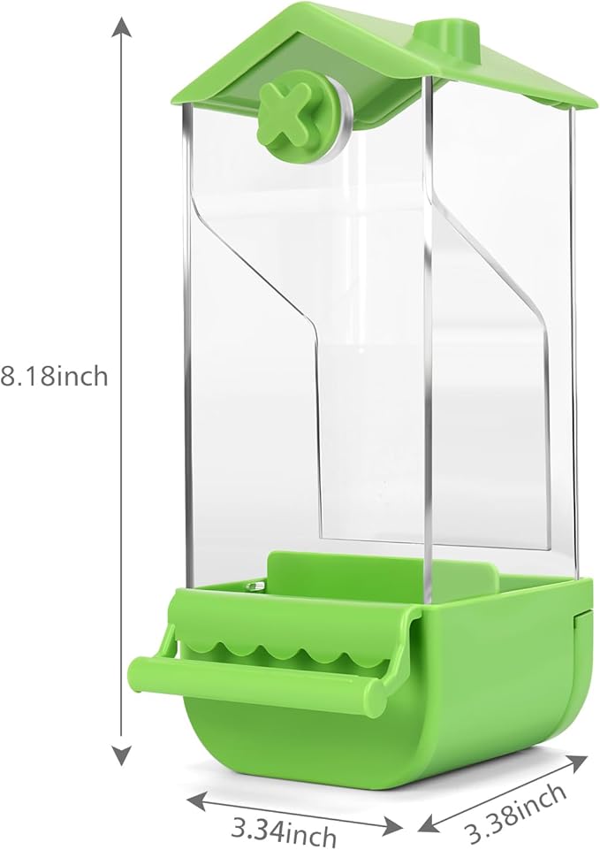 Yummy Sam Automatic Bird Feeder with Perch for Cage, No Mess Acrylic Transparent Bird Cage Feeder, Parrot Seed Feeders Food Container Cage Accessories for Small Medium Birds Parrot Cockatoo Canary