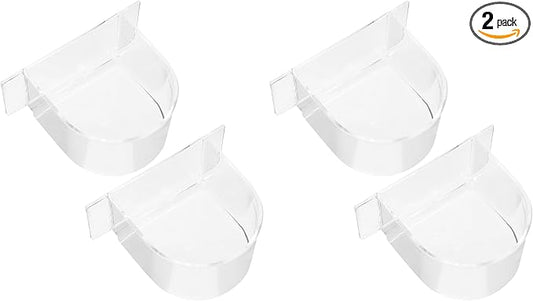 DOITOOL Bird Cage Feeder Cups: 2PCS Bird Cage Clear Plastic Water Feeder Cups for Pigeon Chicken, Transparent, 4x3.2x2 Inches (Pack of 2)