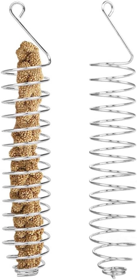 2PCS Bird Food Holders, Stainless Steel Parrot Feeder Basket Bite Resistant Bird Fruit Vegetable Skewer for Parrot Finch Canary Cockatoo