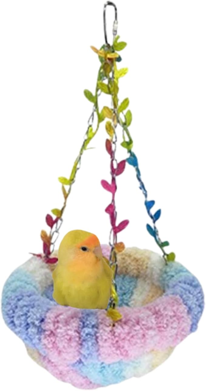 Bird Hammock Winter Warm Parrot Nest Bed Plush Snuggle Pet Cave Hammock Toy Parrot Cage Accessories (Colorful,S)
