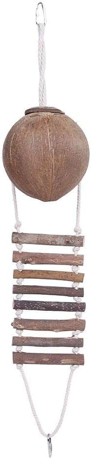 TOPINCN Coconut Shell Bird House with Rope Ladder, 24 Inch Height, Parrot Nesting Box for Climbing and Playing