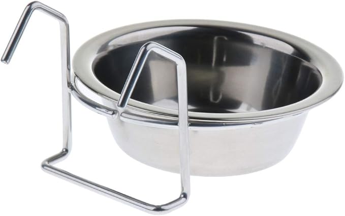 2 Pcs Stainless Steel Bird Parrot Feeding Cups Cage Hanging Bowl, Bird Coop Cups Seed Water Food Dish Feeder Bowl