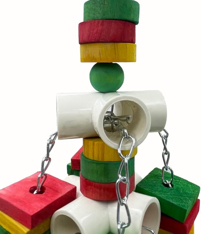Large Parrot Toy, Multicolored Natural Wooden Strings and Stainless Steel Cups Bird Chewing Toys for Medium and Large Parrot Macaws African Grey Cockatoos Eclectus